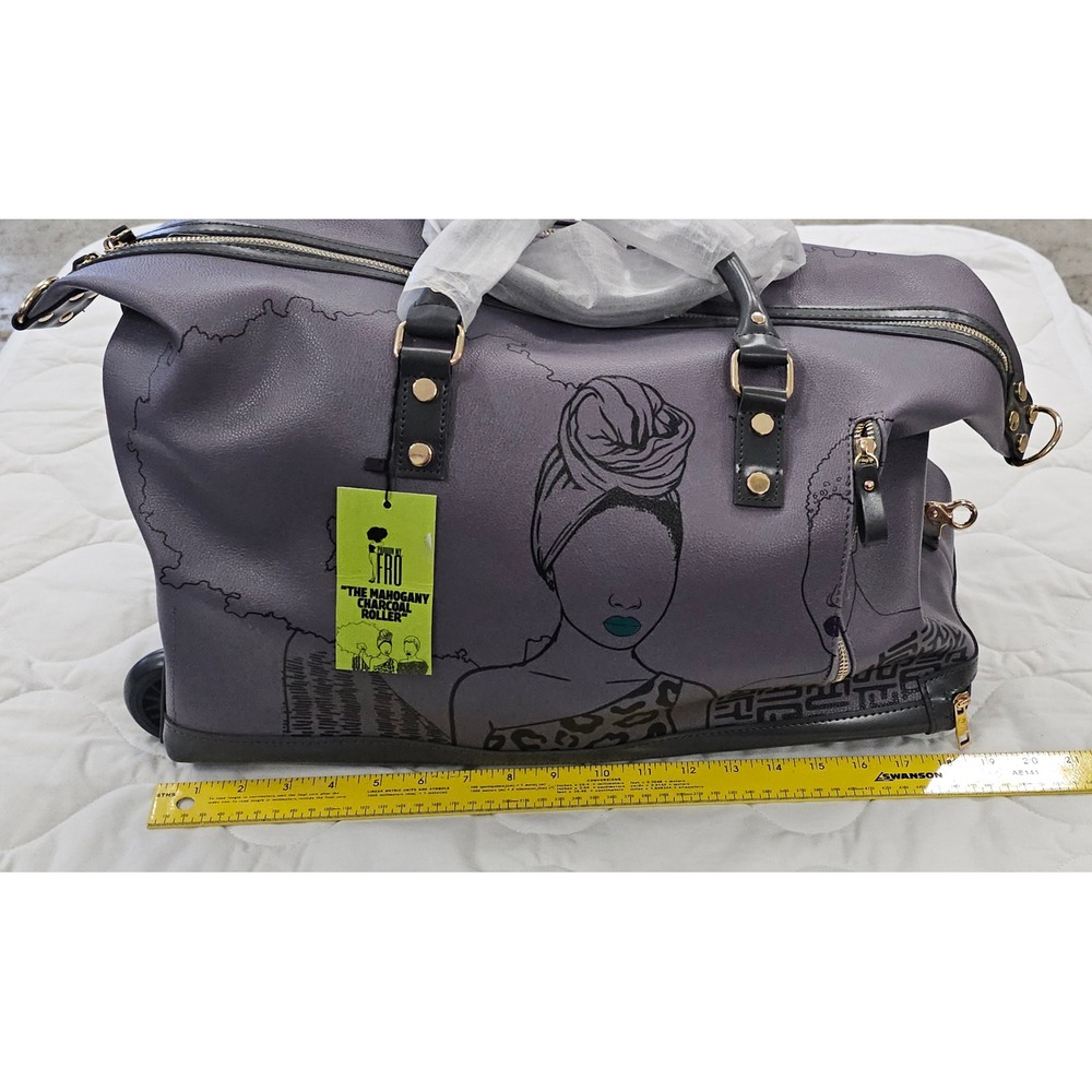 Proudly Afro Mahogany Charcoal Roller Travel Bag Purple Graphic Rolling Duffel